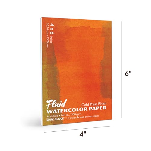 Fluid Watercolor Paper Block, 4 x 6 inches, 15 Sheets, 140 lb (300 GSM) Cold Press Pad for Artist Painting and Wet Media - size: 4 x 6 Block