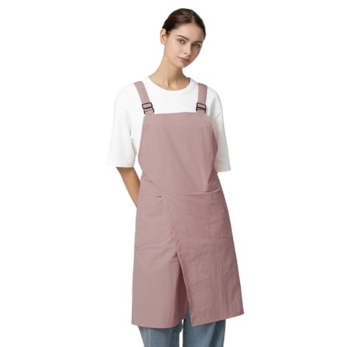 Unisex Waterproof Apron Restaurant Cooking Cafè Flower Shop Baking Kitchen Length Adjustable - color: Indie Pink