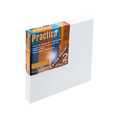 Practica Economy Stretched Cotton Canvas - Acid-Free Acrylic Primed Canvas for Acrylics, Pastels, Graphite, & More! - [2-Pack - 6x6] - size: 6x6"