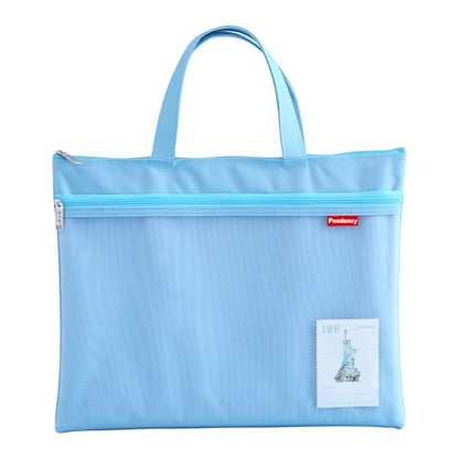 Pendancy Mesh Zipper Pouch 11x13.7 in, Large Double Pocket Waterproof File Bag with Handle, A4 Size Foldable Document Storage for Puzzle Project/Cross Stitch/Travel/Office（Blue） | Large Double Pocket Waterproof File Bag with Handle, A4 Size Foldable Docum