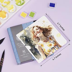 Lightwish Square Watercolor Journal,100% Cotton,300gsm/140lb,Acid-Free,24 Sheets Cold Press Watecolor Sketchbook for Artists Adults Students,4.7 * 4.7 Inches(Blue) - color: Blue