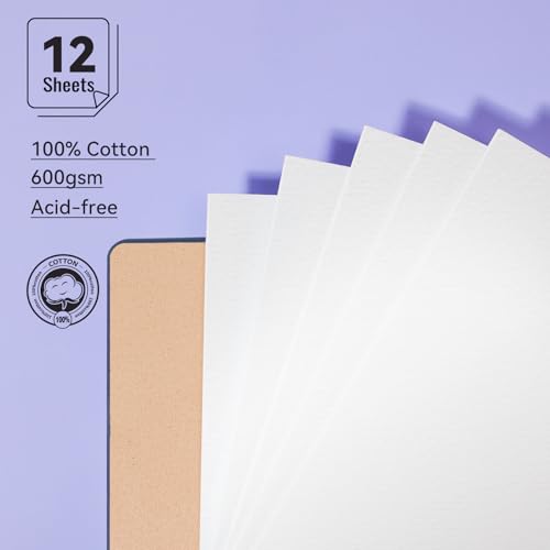 Lightwish Watercolor Sketchbook,100% Cotton Acid Free Watercolor Journal,600gsm Cold Press Watercolor Paper for Artists,Adults,Students,12 Sheets,5.8 * 8.2 Inches Paper - color: Flat Buckle Deep Blue