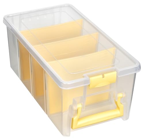 ArtBin Semi Satchel Craft Organizer with 3 Dividers, Yellow Accents | 3 Removable Dividers, 15.2 x 8 x 6.2 Inches, Secure Latches, Carry Handle, Clear Durable Polypropylene - color: Yellow, size: Pack of 1