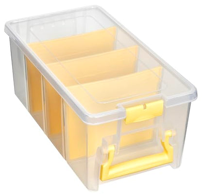 ArtBin Semi Satchel Craft Organizer with 3 Dividers, Yellow Accents | 3 Removable Dividers, 15.2 x 8 x 6.2 Inches, Secure Latches, Carry Handle, Clear Durable Polypropylene - color: Yellow, size: Pack of 1