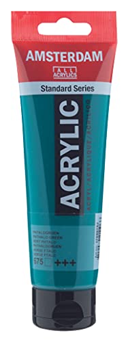 Amsterdam Standard Series Acrylic Paint Tube, Phthalo Green 675, 4 fl oz | Vibrant Color with Acrylic Resin Binder, High Lightfastness, Water-Based, Strong Coverage, Visible Brush Strokes - color: Phthalo Green, size: 4.05 Fl Oz (Pack of 1)