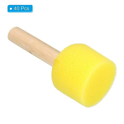 PATIKIL 1.5" Paint Sponges, 40 Pack Round Foam Brush With Wooden Handle for Crafts Arts, Yellow - size: 1 Count (Pack of 40)