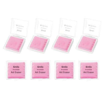 Smilo Kneaded Erasers for Artists, Pink Moldable Putty, 8-Pack | Reusable, Dust-Free and No Smudge, Art Erasers with Storage Case for Charcoal, Graphite, Pencil and Pastel Drawing - color: Pink