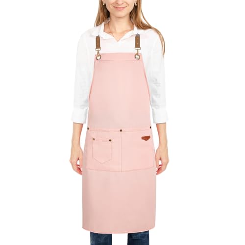 2 Pack Kitchen Cooking Aprons, Adjustable Bib Soft Chef Apron with 2 Pockets for Men Women - color: Pink