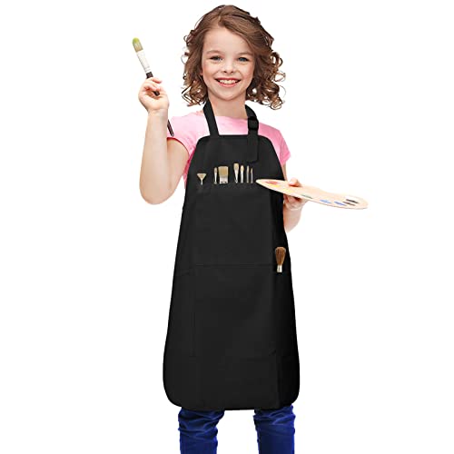 FreeNFond Kids Apron Adjustable Child Apron with 4 Pockets for Baking Painting - color: Black