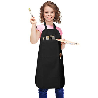 FreeNFond Kids Apron Adjustable Child Apron with 4 Pockets for Baking Painting - color: Black