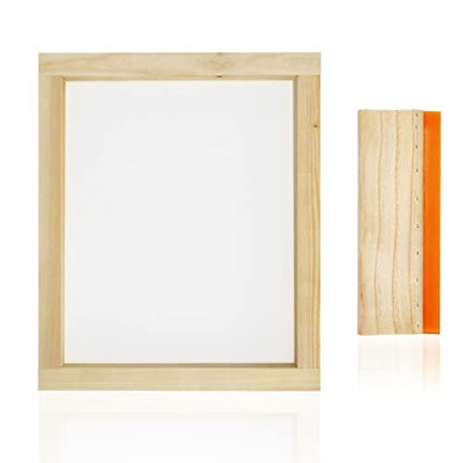 Worown 1 Piece 8 x 10 Inch Wood Silk Screen Printing Frame with 110 White Mesh and 1 Piece 4 x 6 Inch Screen Printing Squeegee - size: 8 x 10 Inch