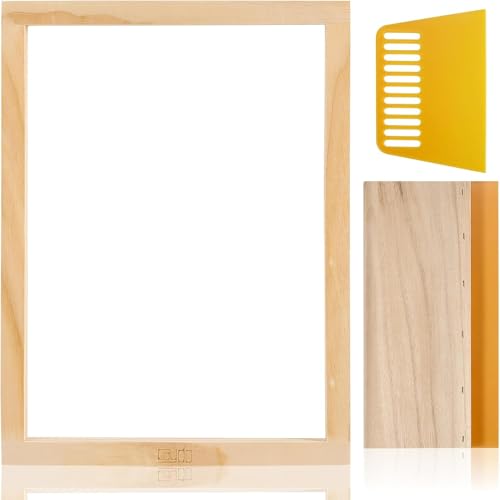 Caydo Screen Printing Frame with Screen Printing Squeegee | for T-Shirts, Backpacks, Handbags DIY Printing, 10 x 14 Inch Wood Silk Screen with 110 White Mesh - size: 10 x 14 Inch