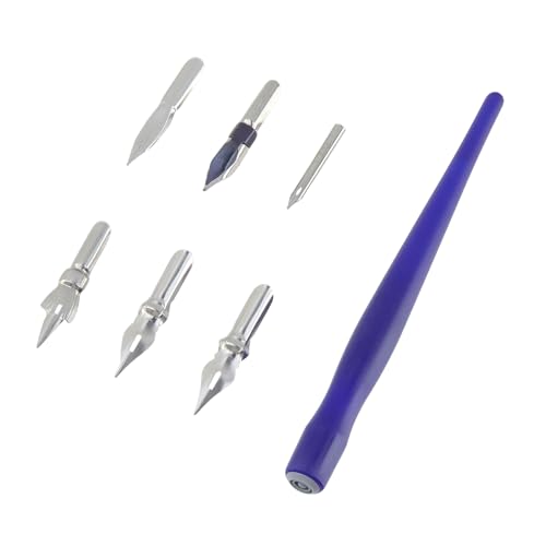 2 Set of Wood Dip Pens with Pen Nibs, Blue - color: Blue