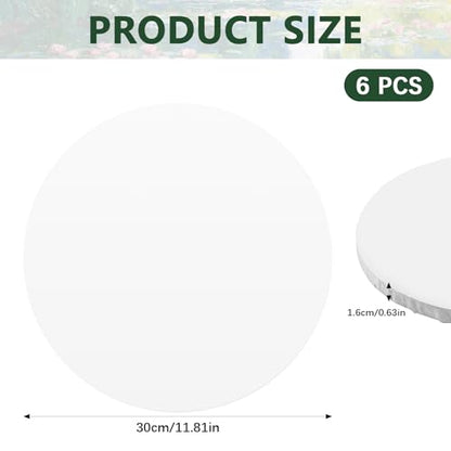 12 Inch Diameter Round Primed Gesso Professional Quality Acid-Free Stretched Canvas Acrylic, Gouache, Crafts(Pack of 6)