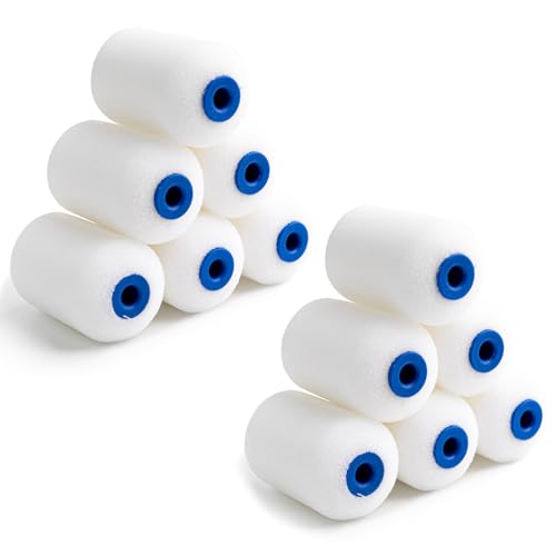 Mister Rui 2 Inch Foam Paint Roller Covers, 12 Pack, Mini Roller Refills | For Small Surfaces and Detail Work. Use with Oil or Water-Based Paints. Smooth on Trim, Corners and Tight Spots. Easy Clean - size: 2 Inch, 12 Pack