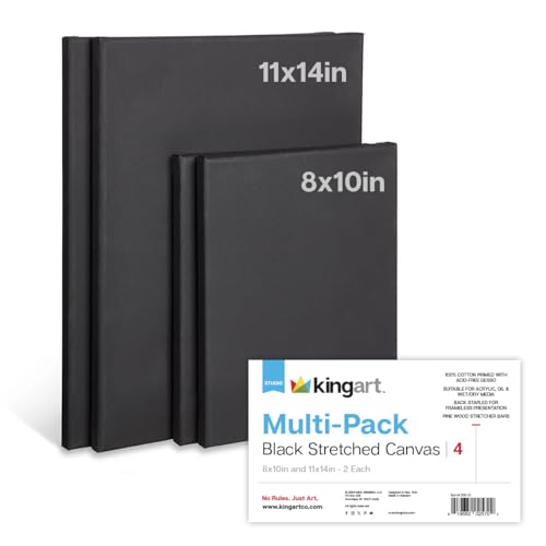 KINGART Black Canvas Panel Set – Rectangle Assortment, 4-Pack – 100% Cotton, Triple Gesso Primed Artist Boards for Acrylic, Oil, High-Contrast, & Mixed Media Painting - color: Black, size: Rectangle