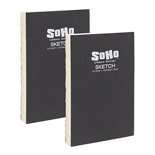 SoHo Urban Artist Open Bound Sketch Pads - Open Coptic Bound Sketch Pads for Drawing, Calligraphy, Any Dry Media, & More! - [White - 5.6x8.26-2 Pack] - color: White, size: 5.6x8.26" - 2 Pack