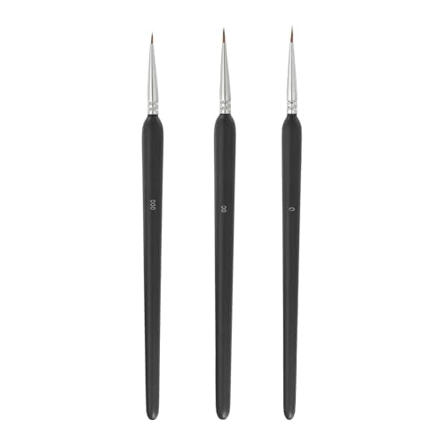 MECCANIXITY 3 Pcs Detail Paint Brushes Set, 6.5mm/7.5mm/9.5mm Fine Pointed Tip Miniature Paint Brushes for Acrylic Painting Oil Watercolor(000/00/0), Black - color: Black