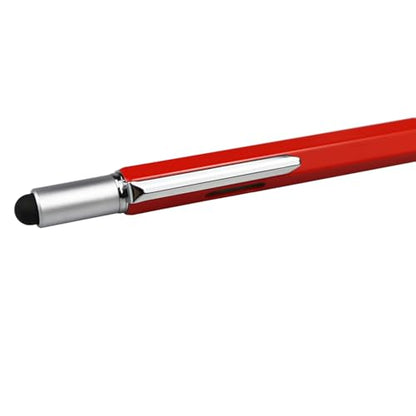 DUNBONG 6-in-1 Multi Tool Pen, Stylus & Screwdriver, 0.7mm Black Ink - Red | Aluminum prismatic non-slip grip | Rotary no-cap design | Ruler & level built-in | Refillable | Long-lasting clip - color: Red