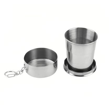 Stainless Steel Collapsible Cup, 150ml Camping Folding Cup Retractable Travel Mug with Lid Keychain Portable Drinking Outdoor Demountable Stackable Expandable Protective Cap for Hiking Picnic(M) - size: M