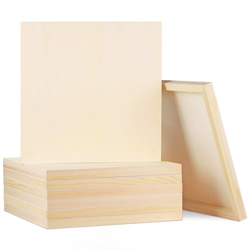 Aodaer 8 Pack Wood Panels 12 x 12 Inch Wooden Panels Canvas Unfinished Craft Wood Boards Panels for Art Crafts Acrylic and Oil Painting Pouring DIY Projects - size: 12 x 12 Inch