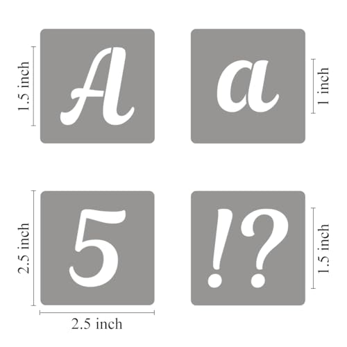 1.5 Inch Letter Stencils for Painting - 70 Pack Alphabet Letter and Number Stencil Templates with Signs for Painting, Reusable Cursive Alphabet Stencils for Chalkboard Wood Crafts & Wall Decor - size: 1.5 Inch