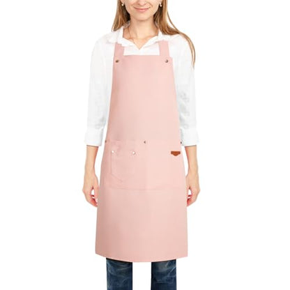 2 Pack Kitchen Cooking Aprons, Adjustable Bib Soft Chef Apron with 2 Pockets for Men Women - color: Rose Pink