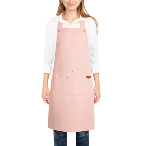 2 Pack Kitchen Cooking Aprons, Adjustable Bib Soft Chef Apron with 2 Pockets for Men Women - color: Rose Pink