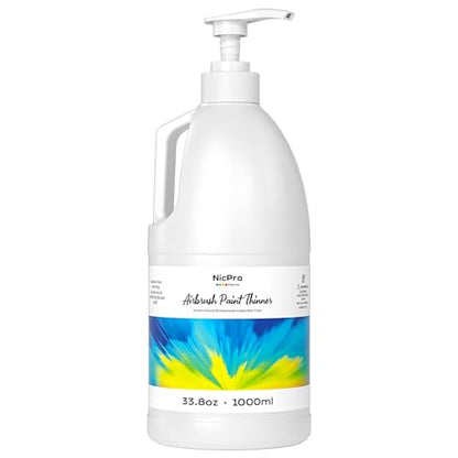 Nicpro Professional Airbrush Thinner, 33.8 oz Bottle with Pump | Airbrush Paint Thinner for Acrylic Paints, Water-Based Fluid Medium Improves Paints Flow for Model Wood Canvas Metal Plastic - size: 33.81 Fl Oz (Pack of 1)