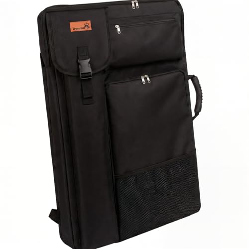 TreochtFUN Art Portfolio Case 24" x 18" - Medium Artist Backpack | Drawing Bag for Canvas Board, Artwork Storage & Painting Supplies Organizer for Art Studio & Professionals - color: black