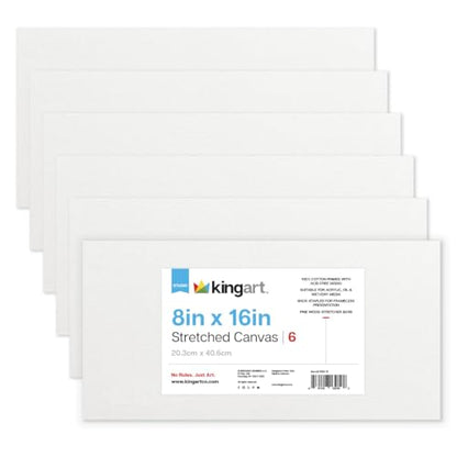 KINGART 850-6 Stretched White Canvas for Painting, 8 x 16 Inch, Pack of 6 | 100% Cotton Canvas, Triple Primed Acid-Free Gesso, Ready to Paint, Back-Stapled, Pine Bars - size: 8 x 16 Inch