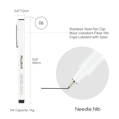 MEEDEN Micro Fineliner Drawing Pens: 0.6mm Needle Nib, 6 Pack, Black Ink | Waterproof archival ink for bold outlining, comic panels, lettering, manga, illustration, and strong line contrast - style: 0.6mm Needle Nib
