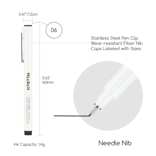 MEEDEN Micro Fineliner Drawing Pens: 0.6mm Needle Nib, 6 Pack, Black Ink | Waterproof archival ink for bold outlining, comic panels, lettering, manga, illustration, and strong line contrast - style: 0.6mm Needle Nib