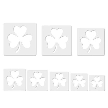 8 Pack St. Patrick’s Day Shamrock Stencil for Painting, Large Reusable Three Leaf Clover Templates for Wood, Saint Paddy's Day Irish Festival Decor for DIY Front Door Flag & Crafts - style: Trefoil