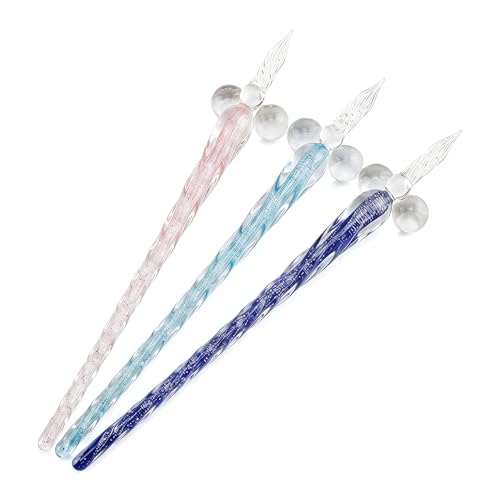 3 Pack Handmade Glass Dip Pen Set, High Borosilicate Crystal Calligraphy Glass Pens for Writing, Drawing, Decorative Art, Signature Pen Gift for Artists, Teens, Women and Men