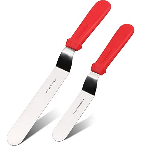 Angled Icing Spatula, Stainless Steel Offset Spatula, Cake Spatula Set of 2 Red 6" & 8" - color: Red