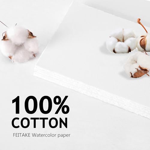 FEITAKE 100% Cotton Watercolor Paper Cold-Press / 140lb (300gsm) / Acid Free Mixed Media Art Drawing Papers - 30Sheets Pack - 6"X8"