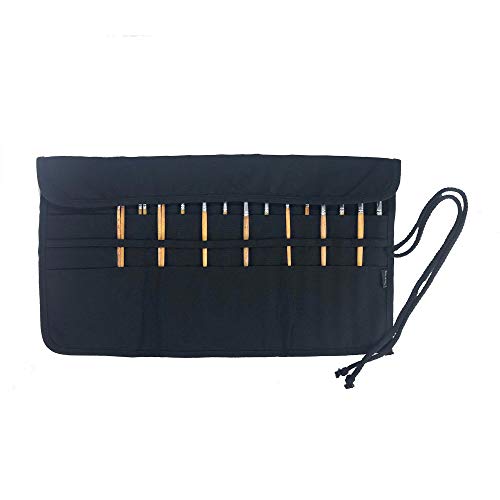 30 Pockets Artist Paint Brush Holder, Canvas Roll Up Case Bag & Storage Organizer Pouch Case- Store Brush, Pens Tools - color: Black