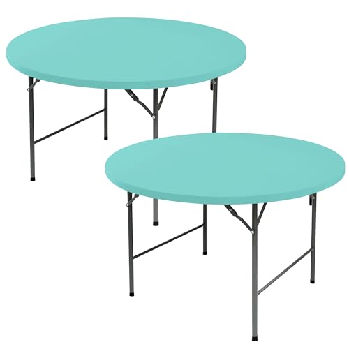Round Fitted Tablecloth with Elastic-Spandex Table Covers 60 Inch | 2 Pack Aqua Blue Spandex Stretch Windproof Washable Folding Banquet Tablecloths 5ft-Party Event Outdoor Trade Show Dining - color: Aqua Blue, size: 60'' Round | 2 Pack