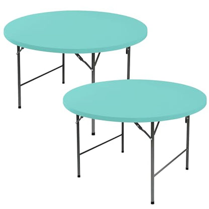 Round Fitted Tablecloth with Elastic-Spandex Table Covers 60 Inch | 2 Pack Aqua Blue Spandex Stretch Windproof Washable Folding Banquet Tablecloths 5ft-Party Event Outdoor Trade Show Dining - color: Aqua Blue, size: 60'' Round | 2 Pack