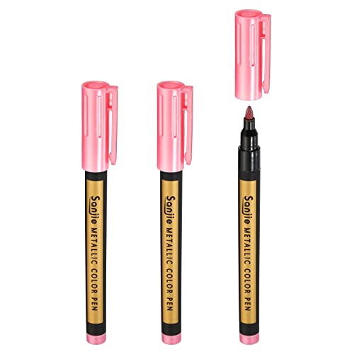 PATIKIL Metallic Marker Pens, 3 Pack Paint Pens Medium Point Colored Markers Art Marker Pen for DIY Craft Photo Album, Pink - color: Pink