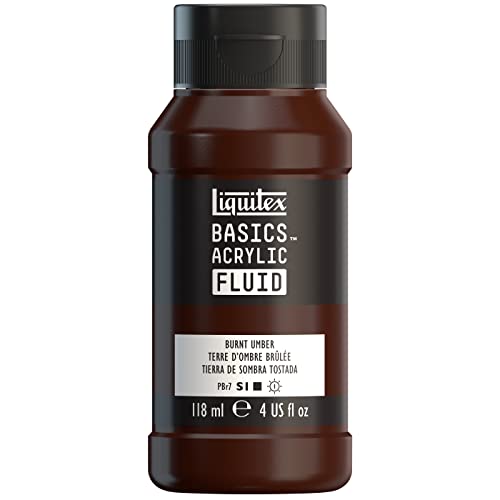 Liquitex BASICS Acrylic Fluid Paint, 4-oz Bottle, Burnt Umber | Super Versatile, Fine Art Pigments; Fluid Consistency, Vibrant satin colors, Permanent, Lightfast, Water-Resistant Finish - color: Burnt Umber, style: 118ml (4-oz)