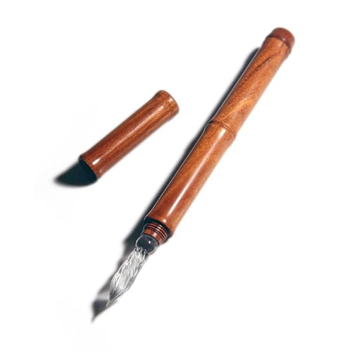 SeventyTwo Handmade Glass Dip Pen with Wood Handle, Fine Point Writing Instrument with Display Case (Brown) - color: Brown