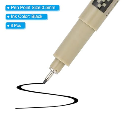 PATIKIL Micro Pen Fineliner Pens, 8Pcs 0.5mm Fine Point Drawing Pens Waterproof for Archival Artist Calligraphy Illustration Journaling Sketch, Black - size: 0.5mm
