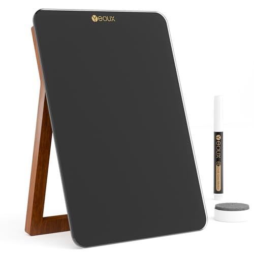 Desktop Black Glass Dry Erase Whiteboard with Reversible Wood Stand, Small Portable White Board Easel for Desk, Reusable Desk Notepad 9.5"x6.7" for Office, Home, School, Marker&Eraser Included, Yeoux - color: Black