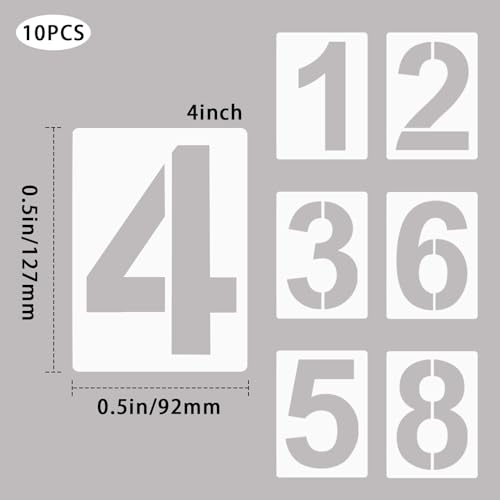 4 Inch Plastic Number Stencils Kit 0-9 – Reusable Address & Digital Number Painting Templates for Cake, Mailbox, Road, Parking Lot, Door, Truck Signs - color: 4 Inch