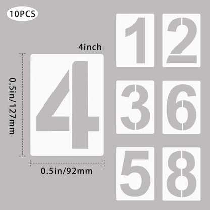 4 Inch Plastic Number Stencils Kit 0-9 – Reusable Address & Digital Number Painting Templates for Cake, Mailbox, Road, Parking Lot, Door, Truck Signs - color: 4 Inch