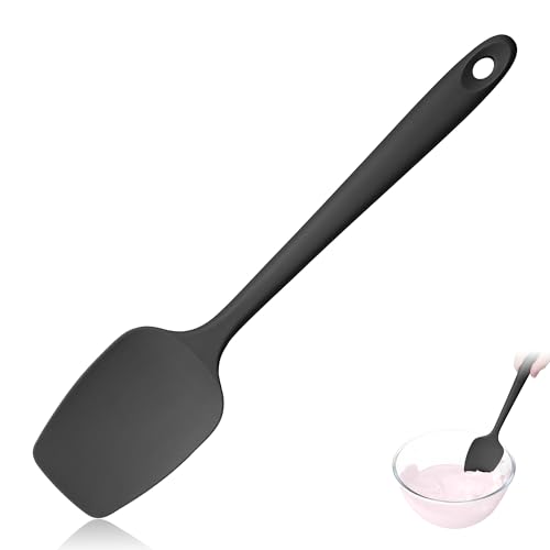 600ºF Heat Resistant Silicone Spoon Spatula for Cooking, Black | High Heat Food Safe Seamless Kitchen Spoonula Scraper for Baking Mixing Scraping Stirring Egg Nonstick Cookware Pan Bowl - color: Black, size: 11.34in - Spoon Spatula
