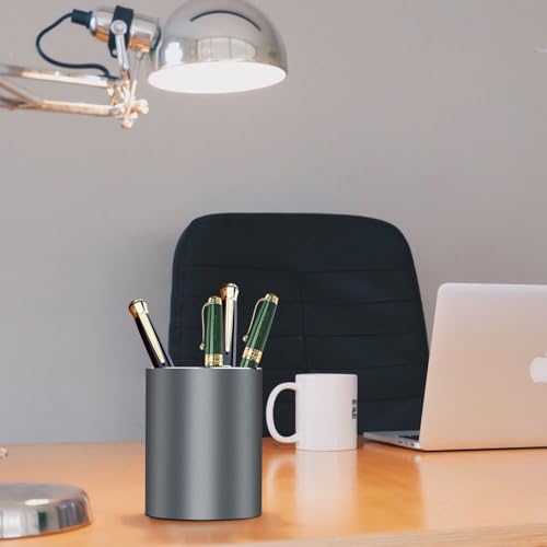 Pen holder, aluminum alloy waterproof pen holder, desktop simple and modern minimalist, multifunctional office supplies for families, kids and schools Grey - color: Grey
