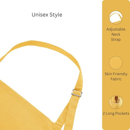 FINGERCRAFT Apron, Dual Pocket, Adjustable Tie, Multipurpose Washable Bib Apron for Home, Kitchen, Chef and Professionals - color: Yellow